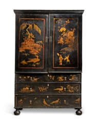 AN ANGLO-DUTCH BLACK-AND-GILT-JAPANNED PRESS CUPBOARD