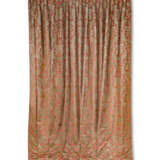 A PAIR OF PINK LINEN AND GREEN-AND-OATMEAL VELVET APPLIQUE 'BROCKHAM' CURTAINS - photo 2