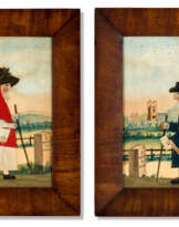 A PAIR OF REGENCY CUT-FELT COLLAGE PICTURES OF THE GOOSE WOMAN AND 'OLD BRIGHT' THE POSTMAN OF FRANT