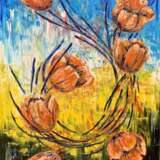 Design Painting “Orange flowers”, Canvas, Oil paint, Abstract Expressionist, Everyday life, 2020 - photo 1