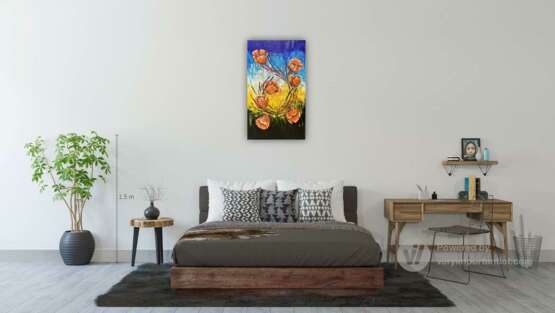Design Painting “Orange flowers”, Canvas, Oil paint, Abstract Expressionist, Everyday life, 2020 - photo 4