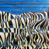 Gemälde „Blaues Zebra auf einem blauen Hintergrund“, Karton, Ölfarbe, Surrealismus, Animalistisches, 2012 - Foto 1