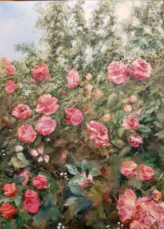 Modular picture “Roses in the garden”, Canvas on the subframe, Oil paint, Academism, Landscape painting, 2020 - photo 1