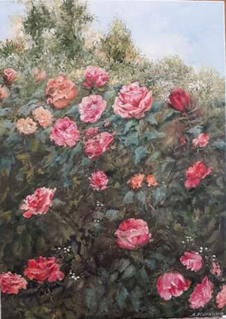 Modular picture “Roses in the garden”, Canvas on the subframe, Oil paint, Academism, Landscape painting, 2020 - photo 2