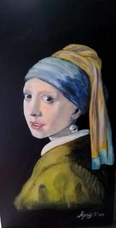 Gemälde „Das Mädchen mit dem Perlenohrring “, Leinwand, Ölfarbe, Zeitgenössische Kunst, 2019 - Foto 1