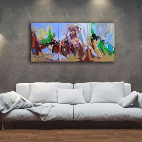 Интерьерная картина «Параллельная реальность, триптих», Холст, Масляные краски, Абстракционизм, 2020 г. - фото 5