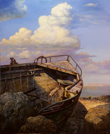 Картина «Старая лодка . Созерцание», Холст, Масляные краски, Сюрреализм, Морской пейзаж, Россия, 2017 г. - фото 1