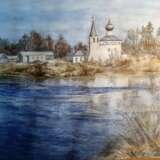 Drawing “Temple over the river”, Paper, Watercolor, Academism, Landscape painting, 2020 - photo 1