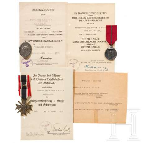 Drei Auszeichnungen mit Urkunden - Verwundetenabzeichen in Silber, KvK und Winterschlacht im Osten - фото 1