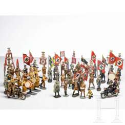 Ca. 120 neuzeitliche Massefiguren Lineol, Elastolin, Miniforma - Fahnenträger, Motorräder und andere