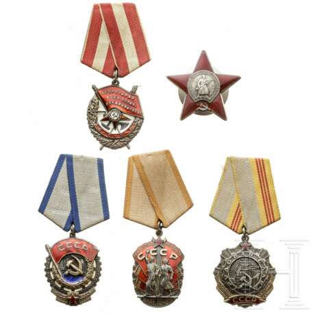 Fünf sowjetische Orden, 20. Jahrhundert - Foto 1