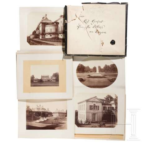 15 großformatige Aufnahmen von Schloss Pillnitz mit Weinberg sowie von Bushy House, um 1860/70
- photo 1