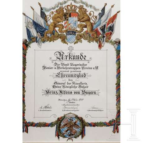 Prinz Alfons von Bayern (1862 - 1933) - Urkunde für BPVV - Foto 2