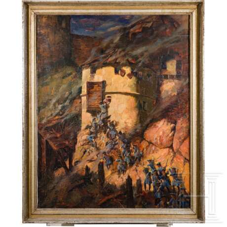 Kurbayerische Infanterie beim Sturm auf eine Burg, Gemälde um 1900 - Foto 1