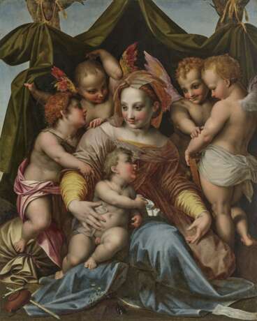 Andrea del Sarto (Andrea d'Agnolo [di Francesco]), Nachfolge - Maria mit dem Kind, dem Johannesknaben und drei Engeln - Foto 1