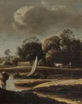 Gottfried (Goffredo) Wals - Uferlandschaft mit Fischerboot und bäuerlicher Figurenstaffage