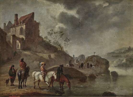 Niederlande - Reiter in Uferlandschaft , 17. Jahrhundert - Foto 1