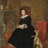 Neustätter (Ludwig Neustätter, ab 1861 Mitglied des Wiener Künstlerhauses, ?) - Junge Dame mit Hund am Kamin , um 1859 - Foto 1
