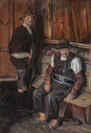 S. Maurer (Serafin Maurer, 1865 Wien - 1945 ebenda, ?) - Zwei Sarntaler Bauern in der Stube , um 1900 - Foto 1