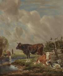 Johann Friedrich Voltz - Kühe und Ziege am Wasser 