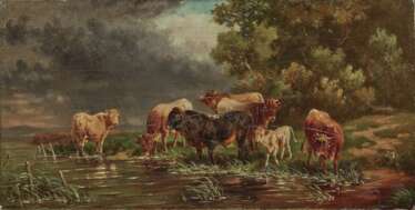 Johann Friedrich Voltz, zugeschrieben - Kühe an der Tränke 