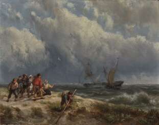 Hermanus Koekkoek - Küstenszene mit Schiffen auf stürmischer See 