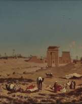 Théodore Frère - Rastende Karawane vor den Ruinen des Tempels von Karnak - Kuhhirte am Ufer des Nils