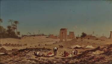 Théodore Frère - Rastende Karawane vor den Ruinen des Tempels von Karnak - Kuhhirte am Ufer des Nils 