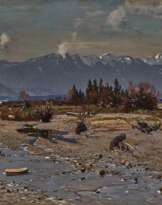 Otto Strützel - Im Isartal mit Blick auf das Karwendelgebirge 