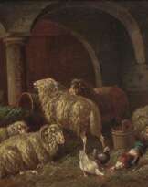 Adolf Nowey - Schafe im Stalle