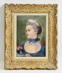 Porträt Mademoiselle Huquier mit Katze Limoges, C. Fauré 