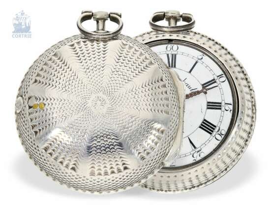 Taschenuhr: feine Doppelgehäuse-Spindeluhr mit außergewöhnlicher Gehäusedekoration, bedeutender Uhrmacher, Paul Rimbault London , Hallmarks 1765 - Foto 6