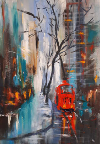 Painting “Tram”, Canvas, Oil paint, Expressionist, Everyday life, 2020 - photo 1