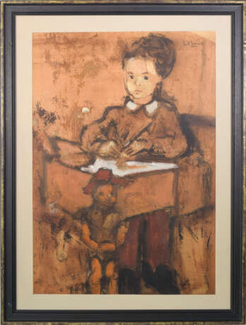 Painting “Girl and Puppet Sitting at a Desk Oil on paper.”, Unidentified artist, Board, Oil paint, Arts & Crafts (1880-1910), 1930-1950 - photo 2