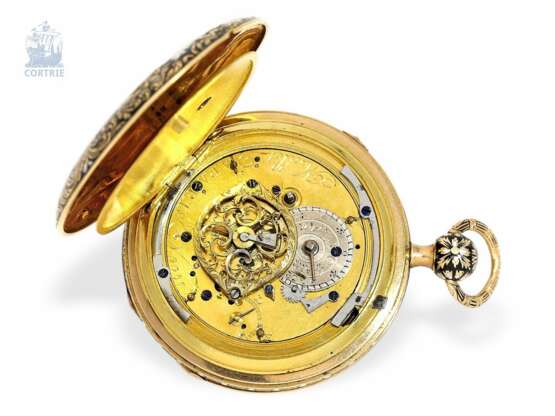 Taschenuhr: ausgesprochen prächtige Gold/Emaille-Spindeluhr mit Repetition, Mallet a Paris, No. 9057, um 1800 - Foto 2
