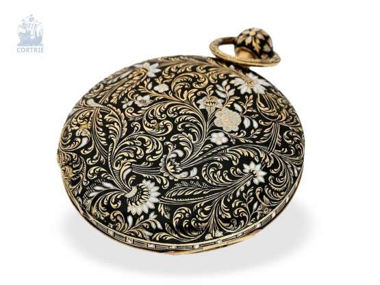 Taschenuhr: ausgesprochen prächtige Gold/Emaille-Spindeluhr mit Repetition, Mallet a Paris, No. 9057, um 1800 - photo 4