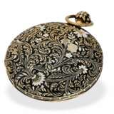 Taschenuhr: ausgesprochen prächtige Gold/Emaille-Spindeluhr mit Repetition, Mallet a Paris, No. 9057, um 1800 - Foto 4
