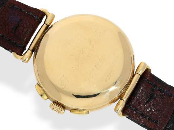 Armbanduhr: hochwertiger vintage 18K Chronograph mit schwarzem Zifferblatt, Kaliber Lemania, Orfina Watch Company, 70er/80er Jahre - photo 5