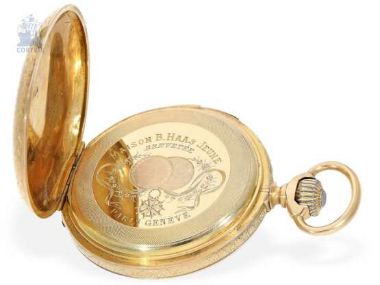Taschenuhr: prächtige Goldsavonnette mit Repetition, Benjamin Haas Jeune, Genève, Besançon, Paris, No. 15415, um 1880 - photo 2