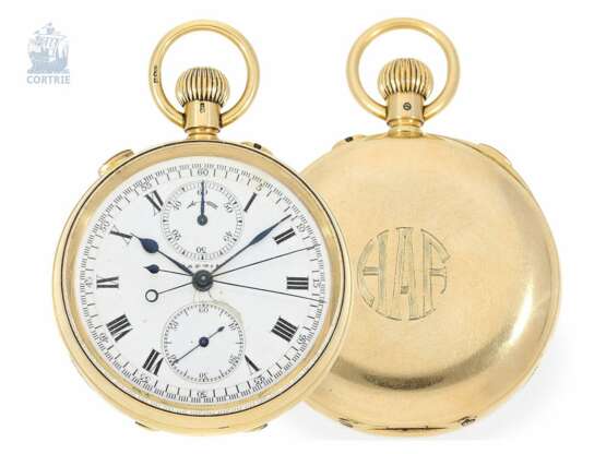 Taschenuhr: frühe Taschenuhr mit Schleppzeigerchronograph und spezieller Rückstellmechanik, Stauffer & Co für Mappin & Webb (London), Hallmarks 1874 - photo 3
