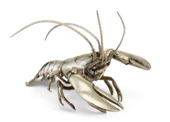 A SILVERED-METAL MODEL OF A LOBSTER