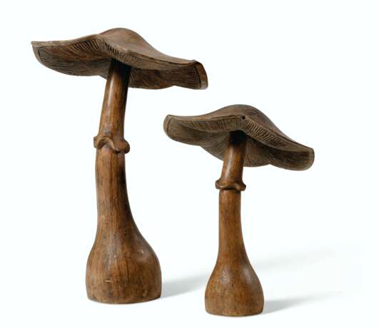 TWO OVERSIZED CARVED FRUITWOOD MUSHROOMS - photo 2