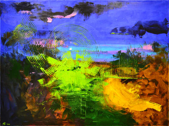Design Painting “Fern bloom”, Canvas, Oil paint, Abstract Expressionist, Landscape painting, 2020 - photo 1