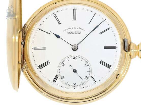 Taschenuhr: frühe, schwere A. Lange & Söhne Glashütte Goldsavonnette in Qualität 1A, Glashütte 1884, mit Stammbuchauszug - Foto 8