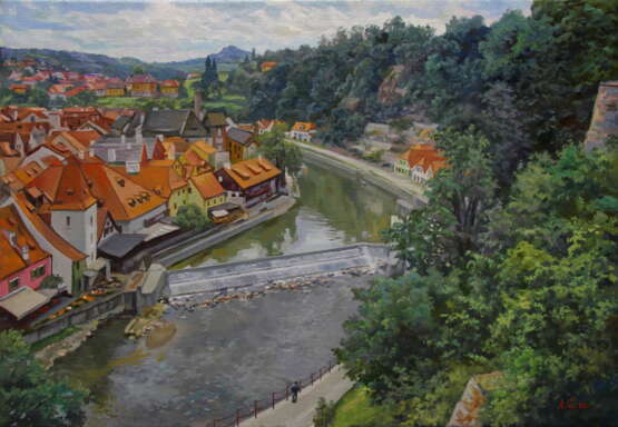 Painting “Czech krumlov”, Canvas, Oil paint, Realist, Cityscape, Russia, 2020 - photo 1