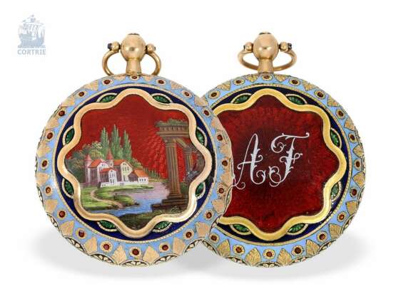 Taschenuhr: Rarität, Gold/Emaille-Damensavonnette für den osmanischen Markt, hervorragende Qualität, Leroy Paris, Eleve de Breguet No.1025, ca.1810 - photo 1