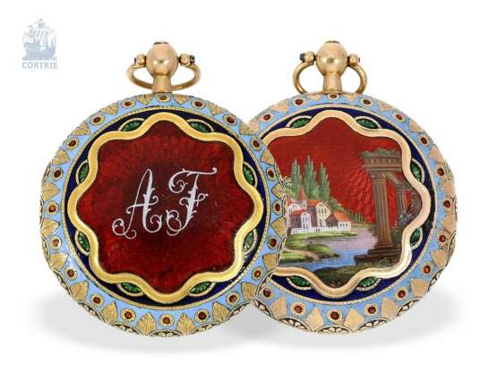 Taschenuhr: Rarität, Gold/Emaille-Damensavonnette für den osmanischen Markt, hervorragende Qualität, Leroy Paris, Eleve de Breguet No.1025, ca.1810 - фото 4