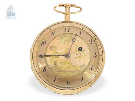 Taschenuhr: große französische Schlagwerks-Uhr mit seltenem Schlagwerk mit "Carillon" und außergewöhnlichem Goldzifferblatt, ca. 1820 - фото 1