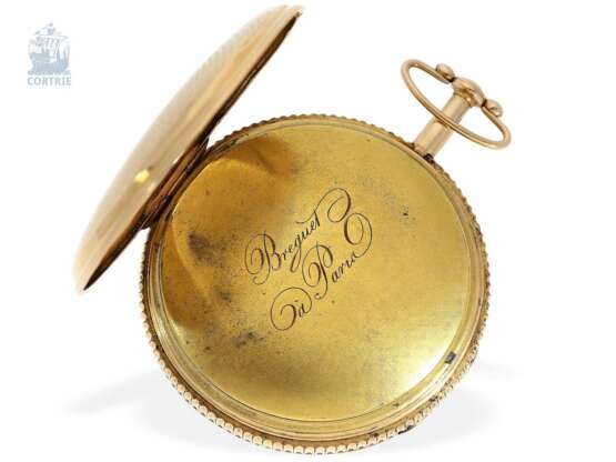 Taschenuhr: große französische Schlagwerks-Uhr mit seltenem Schlagwerk mit "Carillon" und außergewöhnlichem Goldzifferblatt, ca. 1820 - Foto 4