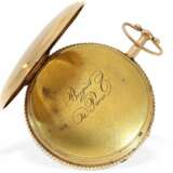 Taschenuhr: große französische Schlagwerks-Uhr mit seltenem Schlagwerk mit "Carillon" und außergewöhnlichem Goldzifferblatt, ca. 1820 - photo 4